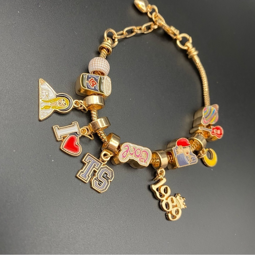 Gold Bracelet with Colorful Taylor Swift Slide Charms - Picture 2 of 6